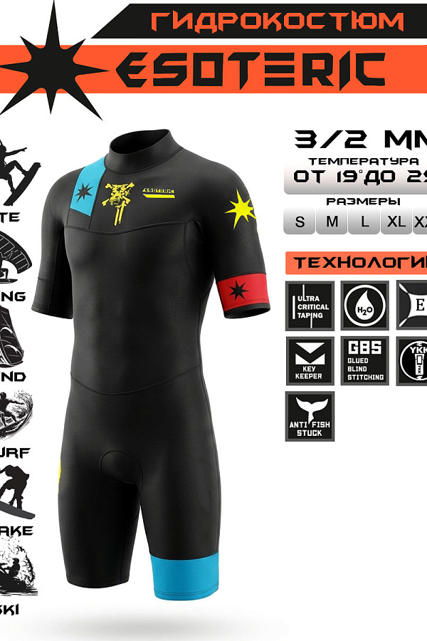 Гидрокостюм Esoteric MadDog 3/2  Blue/Red Shorty